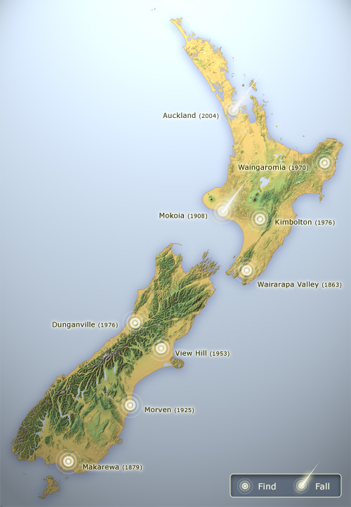 Recorded meteorites in New Zealand