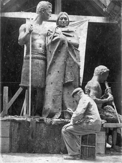 James Ingram McDonald working on a clay sculpture