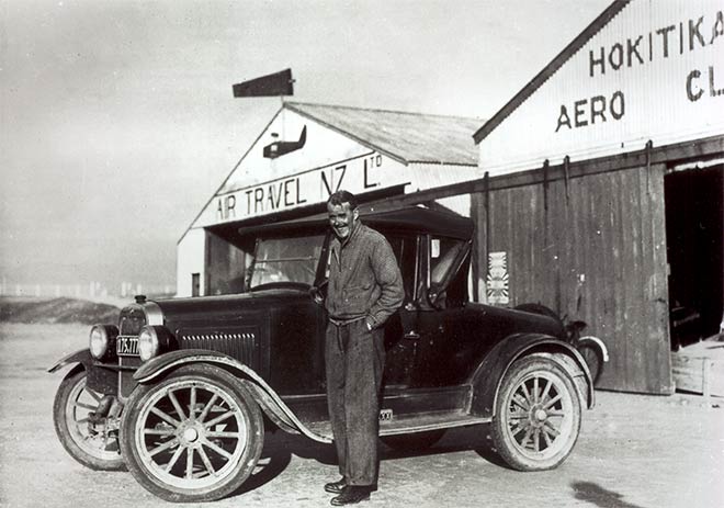 James Cuthbert Mercer outside his airline headquarters, 1935