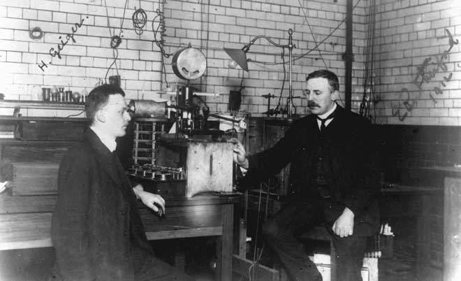 Ernest Rutherford (right) and Hans Geiger