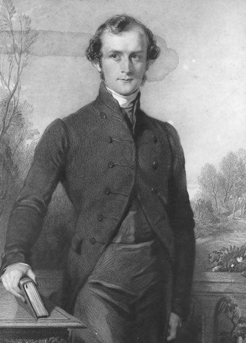 Black and white three quarter length portrait of George Selwyn as a young man 