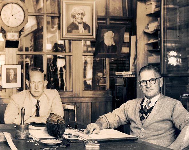 Honorary director of the Wanganui Public Museum, Max Smart (right), with Jock Moreland.