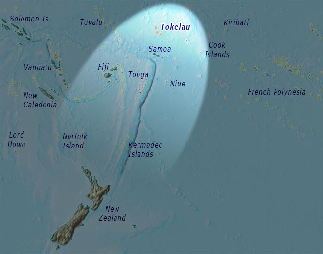 The Pacific Ocean, showing the Tokelau group 