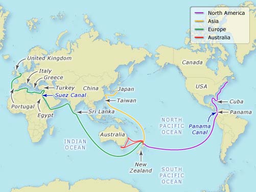 Cargo routes to New Zealand