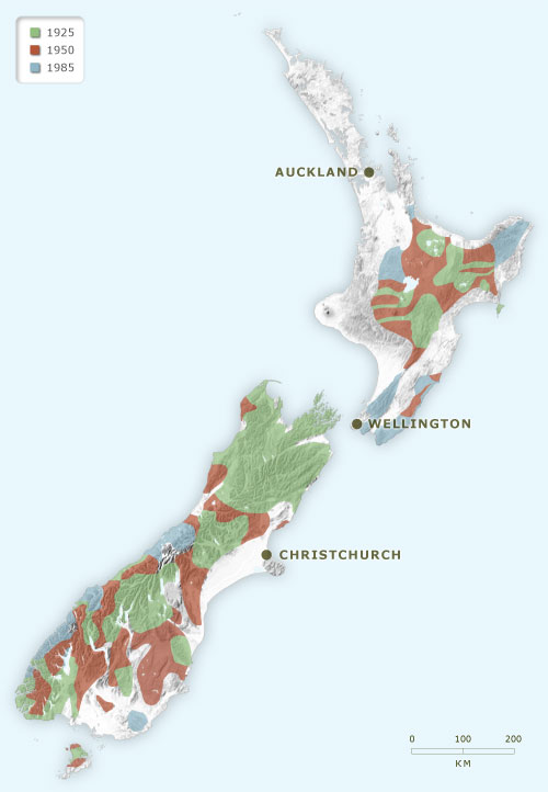 Spread of red deer in New Zealand