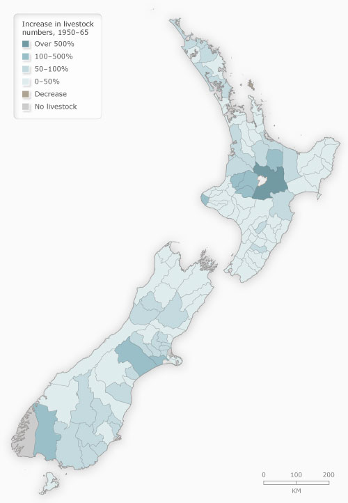 Increase in livestock, 1950–65