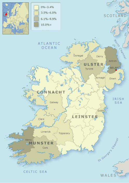 County of origin of Irish immigrants, 1871–90 