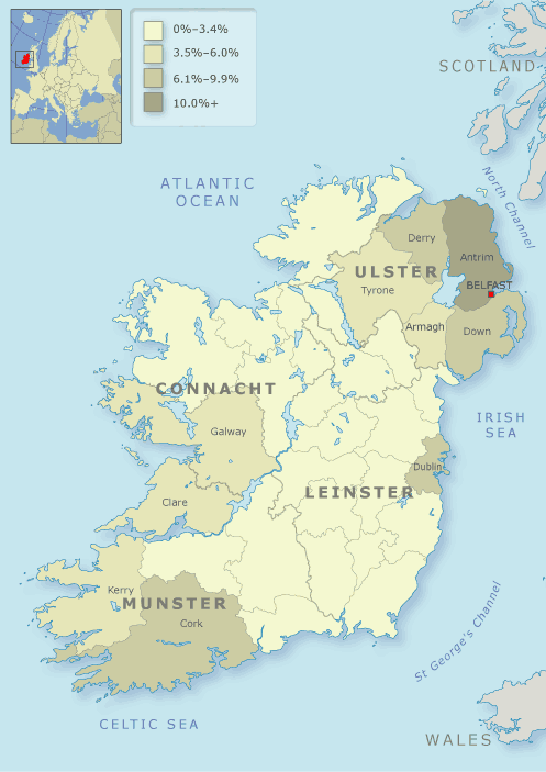 County of origin of Irish immigrants, 1891–1915 