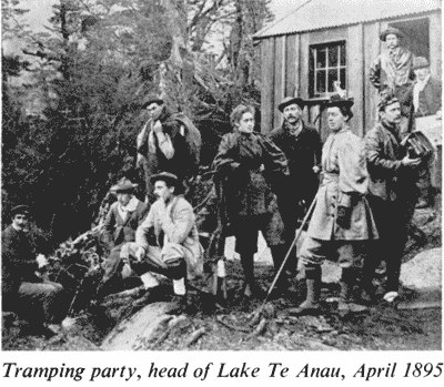 Tramping party, head of Lake Te Anau, 1895
