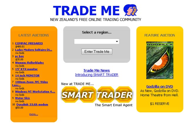Trade Me homepage, 1999