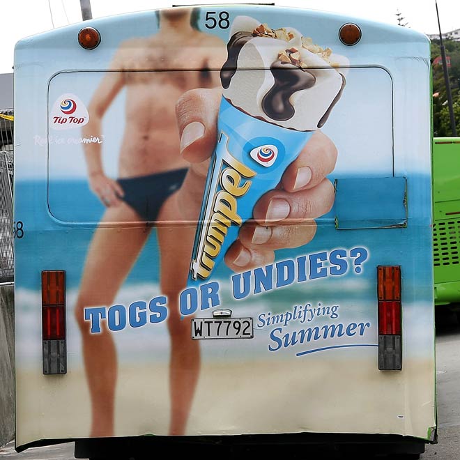 Advertisement on the back of a bus