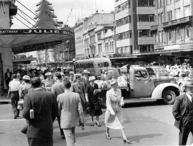 Dressing up for town, Auckland, 1957