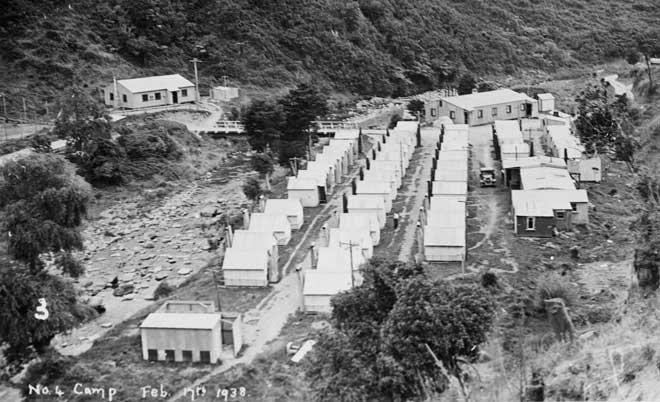 Rows of very small cabins and other buildings.