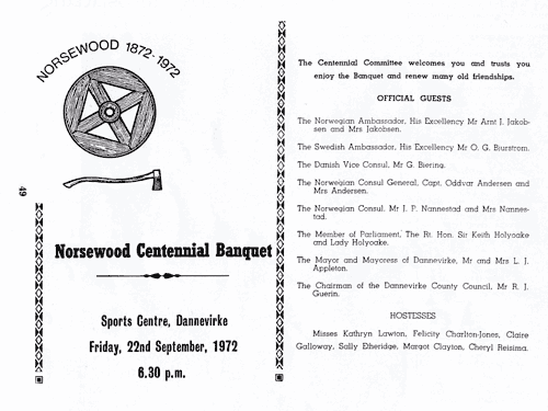 Programme for Norsewood Centennial banquet, 1972