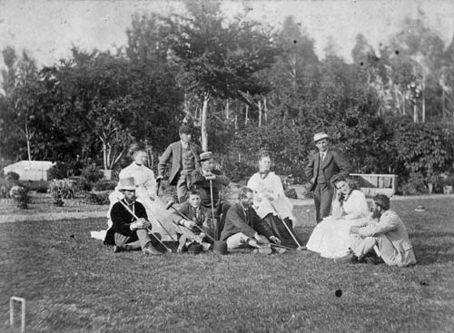 Group on a croquet lawn