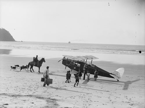 Biplane at Bruce Bay, 1935