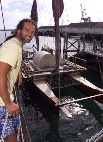 Crew member Jason Poata with Te Au-o-Tonga