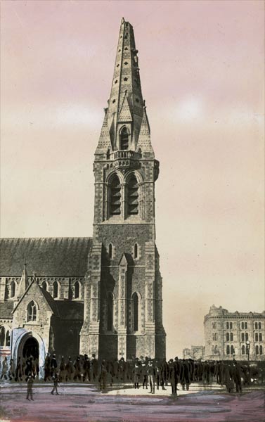 Damaged spire, Christchurch Cathedral