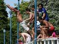 Jumping off the footbridge