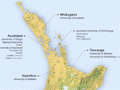Location of New Zealand universities, 2011