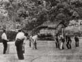 Soldiers playing cricket in Taranaki, about 1866