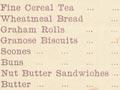Health Food Café menu, 1901