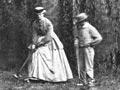 Women and men playing croquet, Canterbury, 1860s