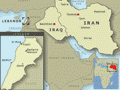 The Middle East showing Iraq, Iran and Lebanon