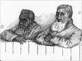 Sketches from the 1886 trial of Erueti Te Whiti-o-Rongomai III (top right) and Riwha Tītokowaru (top left)