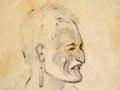 Pencil sketch of head of Te Horeta in profile