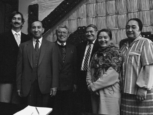 Group of six in Parliament's Māori Affairs Committee Room.
