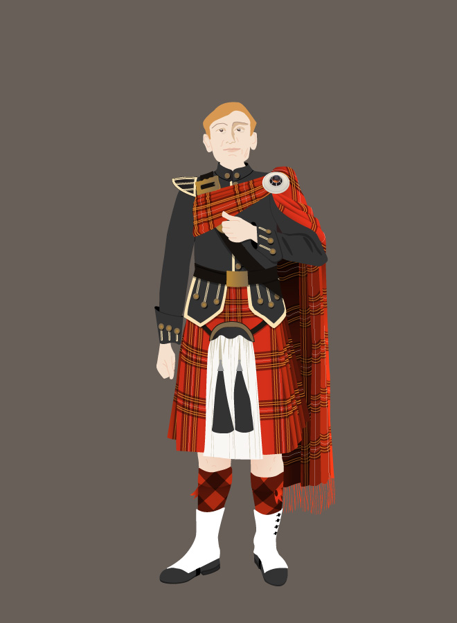 Plaid and brooch