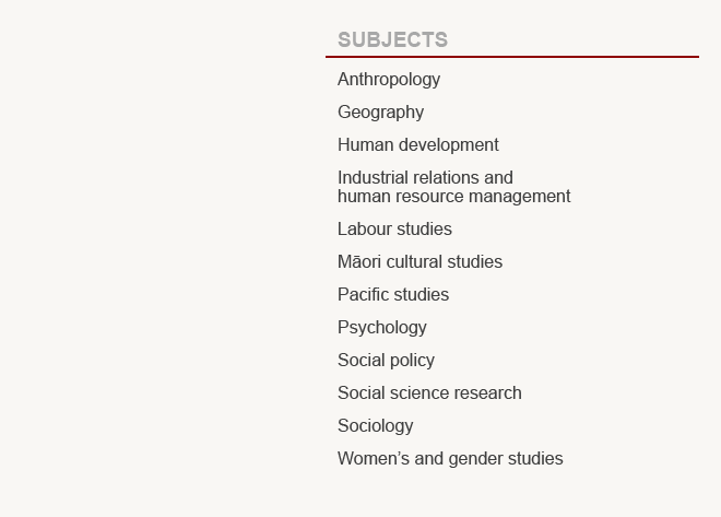 University of Waikato 2014 Social Sciences subjects