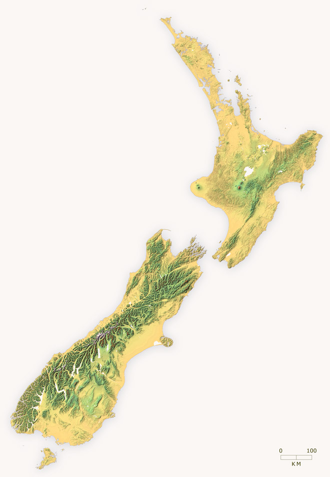 Map of New Zealand showing location of six 19th century asylums and mental hospitals