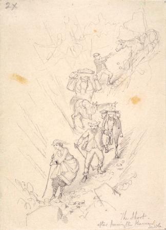 Nicholas Chevalier and Caroline Chevalier, crossing the Hurunui Saddle, 1866