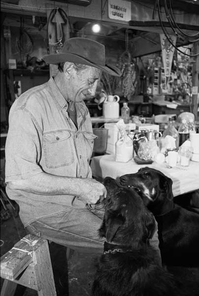With his dogs, 1992