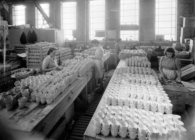 Packing cups at Crown Lynn