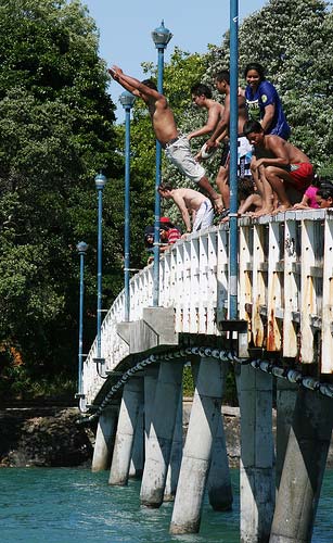 Jumping off the footbridge