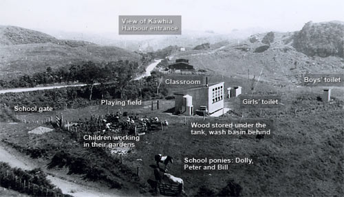 Aerial photo of school with various features labeled