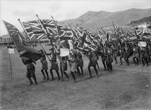 Girl Guides marching 