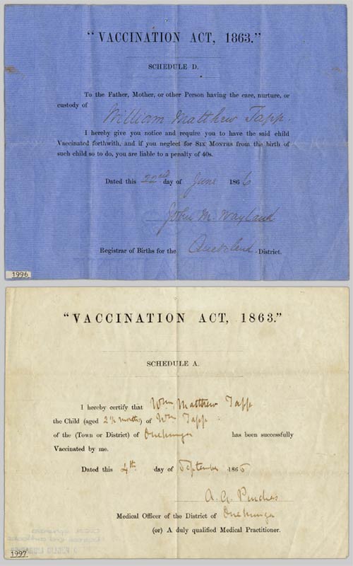 Vaccination notice and certificate, 1866