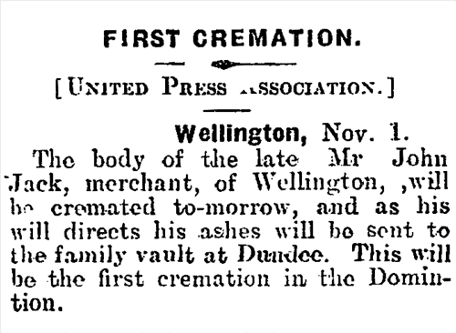 First cremation, 1909