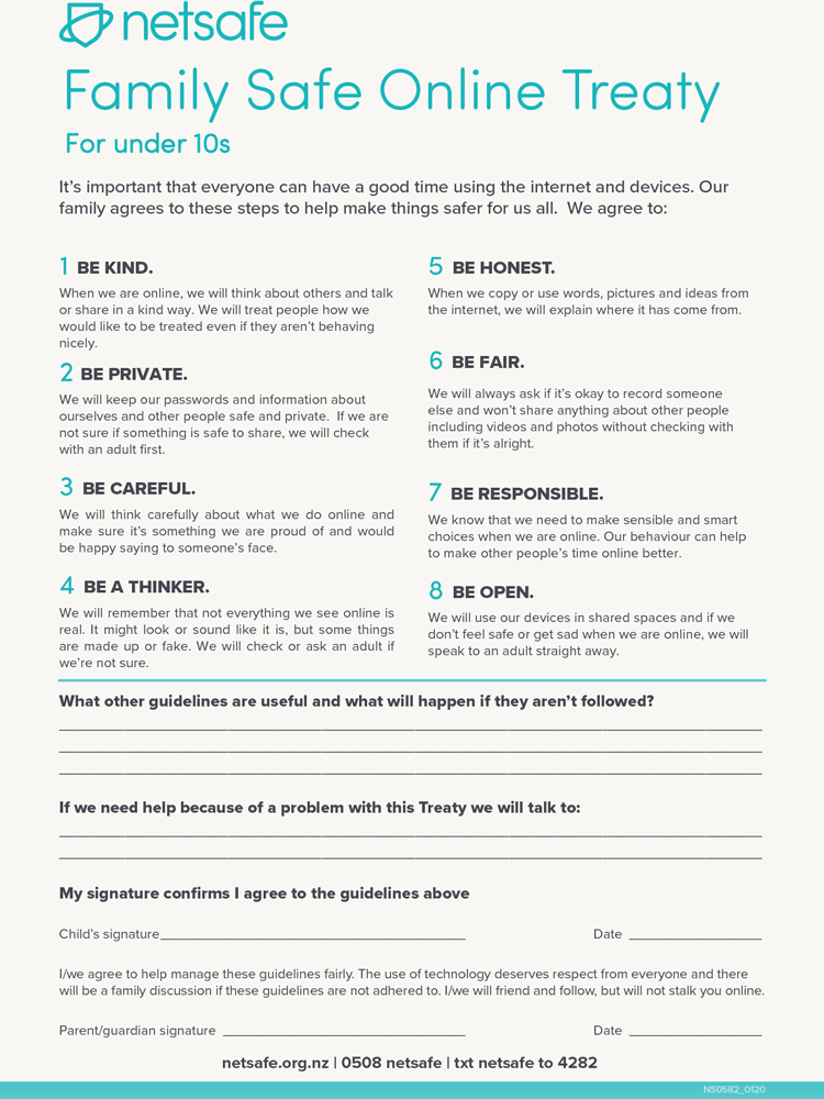 Netsafe's Family Safety Online Treaty document