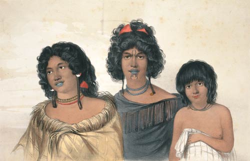 Two Māori women with slave girl