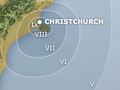 Map with lines showing zones of impact from the earthquakes