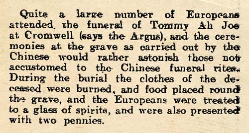 Early Chinese funeral, Cromwell