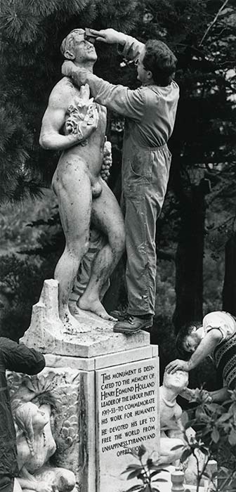 Cleaning Henry Holland's statue