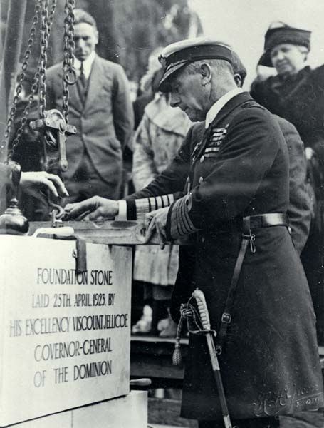 Lord Jellicoe laying a foundation stone