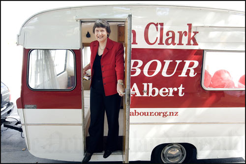 Helen Clark and her mobile electorate headquarters