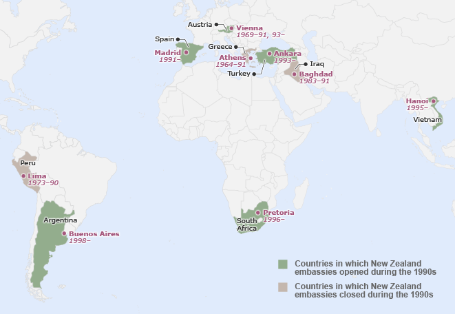 New Zealand embassies worldwide, 1990s